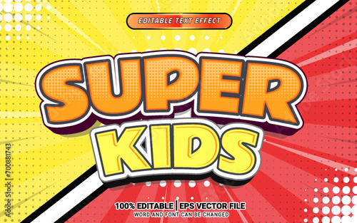 Super kids retro comic cartoon style 3d vector text effect template design