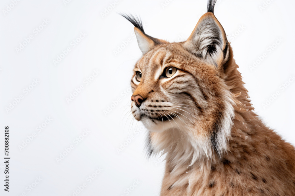 Eurasian lynx close-up portrait. Adorable big cat studio photography. Eurasian lynx close-up portrait. Adorable big cat studio photography.