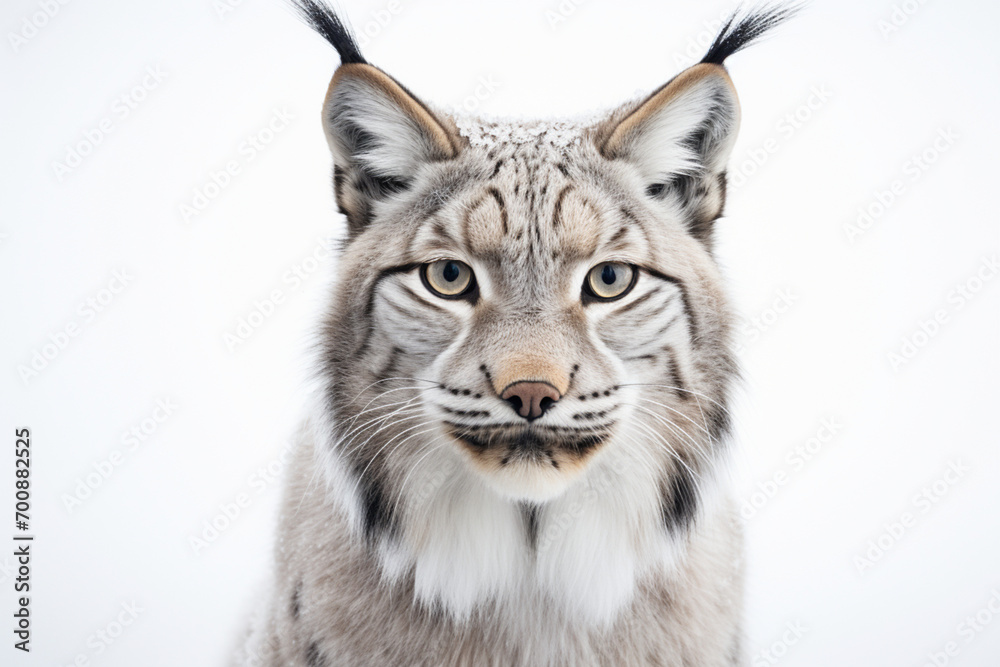 Fototapeta premium Lynx close-up portrait on a white background.
