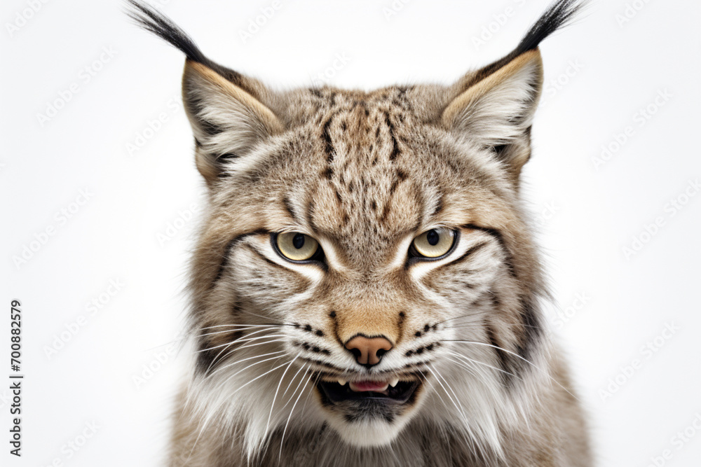 Fototapeta premium Lynx close-up portrait on a white background.