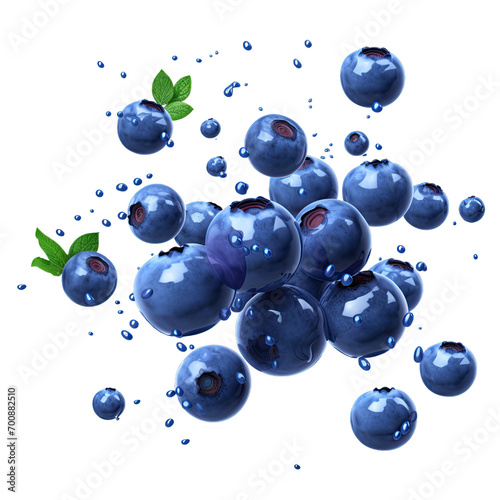 falling blueberries isolated on transparent background