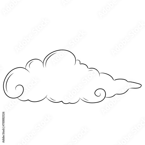 Clouds sketch. Vintage hand drawn sky background with large and small detailed cloudy shapes. Retro pencil drawing. Isolated monochrome cloudscape elements set. Vector engraving heaven