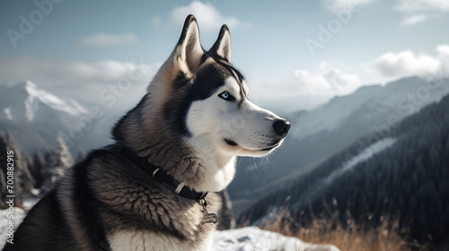 Husky outside in the mountains