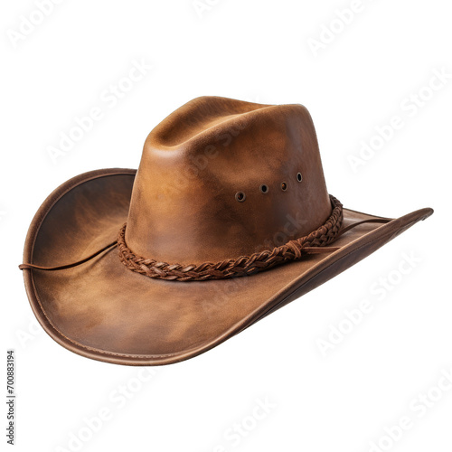 Rodeo horse rider brown leather cowboy hat isolated on transparent background