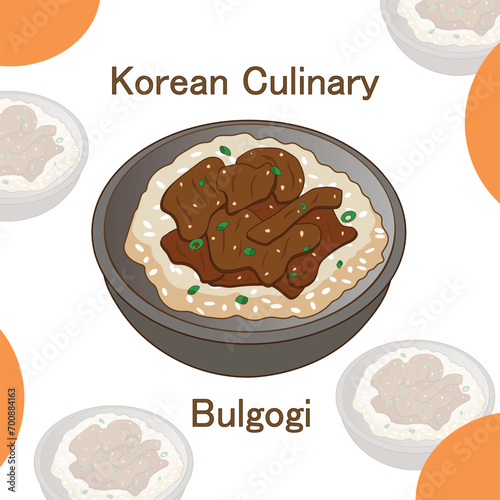 Bulgogi : one of Korean culinary, processed meat is usually in the form of sirloin seasoned with a mixture of soy sauce and sugar and other spices depending on the recipe and the region