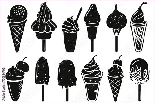 ice cream silhouette, Ice cream black silhouette icon set, Ice Cream icon Vector 
