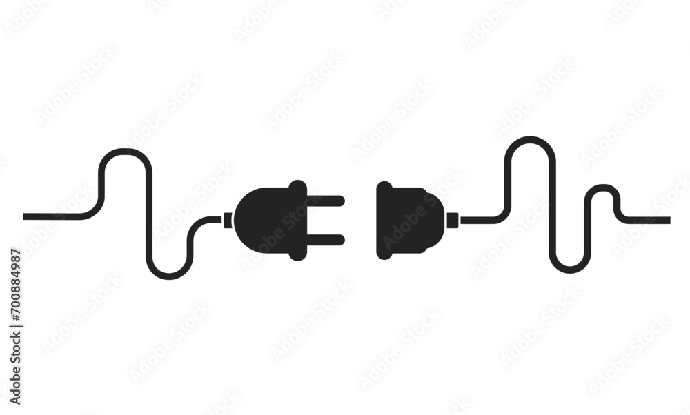 Isolated illustration on plug og unplus connection cable, for electrical equipment, 404 error, lost connection graphic design Isolated illustration on plug og unplus connection cable, for electrical equipment, 404 error, lost connection graphic design