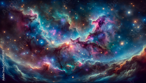 Starry night cosmos Colorful nebula cloud in space galaxy