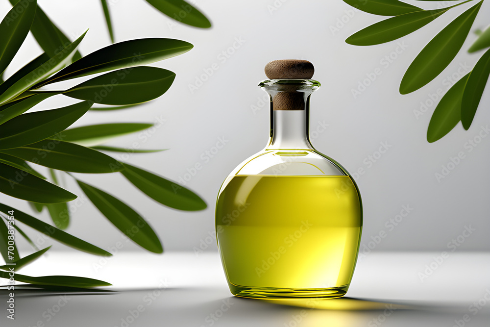 Neck-up template design for olive oil glass bottles with white insulation - 3D rendering generative ai
