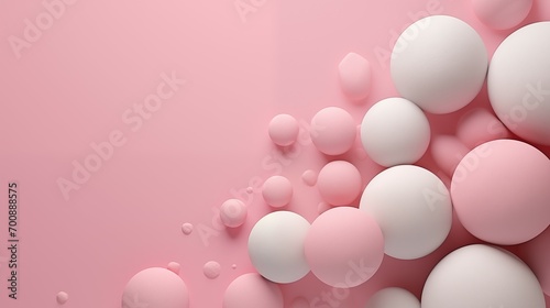 Pink and white balls on pink background and blank space.
