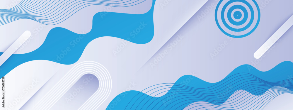 Modern liquid blue, silver gradient rectangle curve circle line geometric abstract background on white. Use for landing page, book cover, brochure, flyer, magazine, website, sale banner and more
