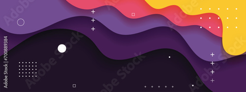 Horizontal colorful abstract wave background with dark , Vector 3D abstract background with paper cut shapes. Colorful carving art. Paper craft landscape with gradient multi colors. 