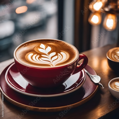 National Cappuccino Day  November 8. A luxury-designed cup of Latte hot coffee or cappuccino with beautiful art in lightning background. Template for background  banner  card  poster with copy space 
