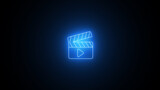 neon clapperboard icon. Glowing neon clapperboard with play sign. Movie Clapper Neon Sign. neon line Movie clapper icon isolated on black background.