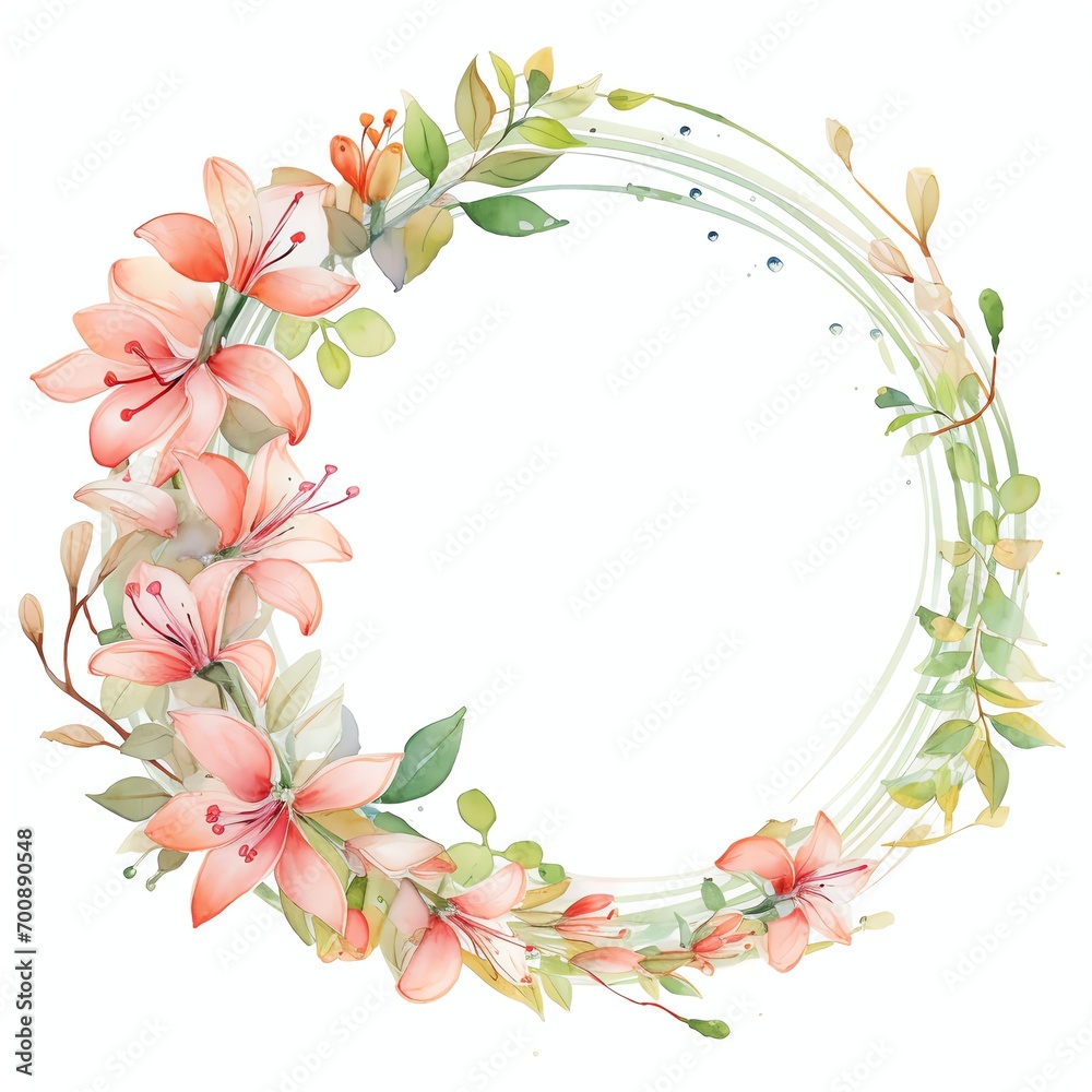 watercolor honeysuckle flower arrangement around a white circle