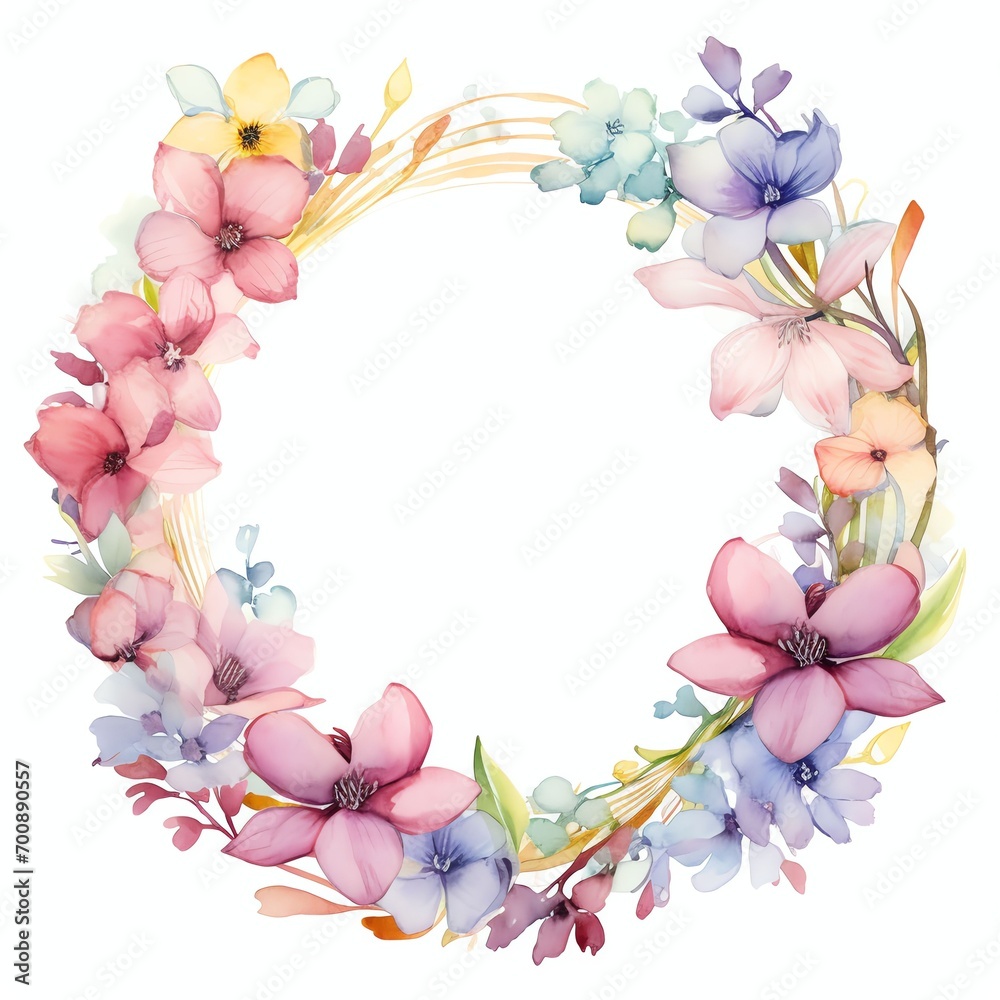 watercolor pastel flower round frame