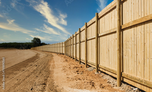 Construction site with wooden fence and new land blocks.