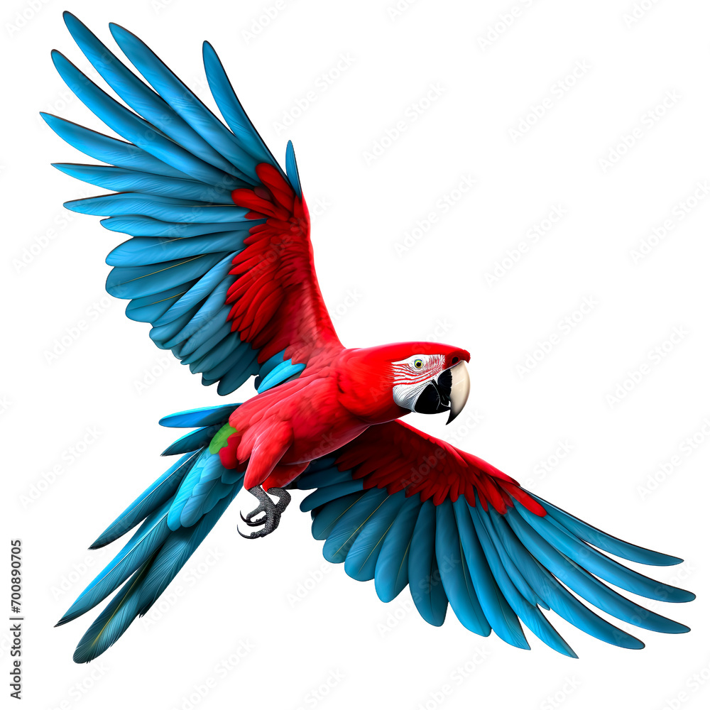 Parrot bird flying, isolated on transparent or white background