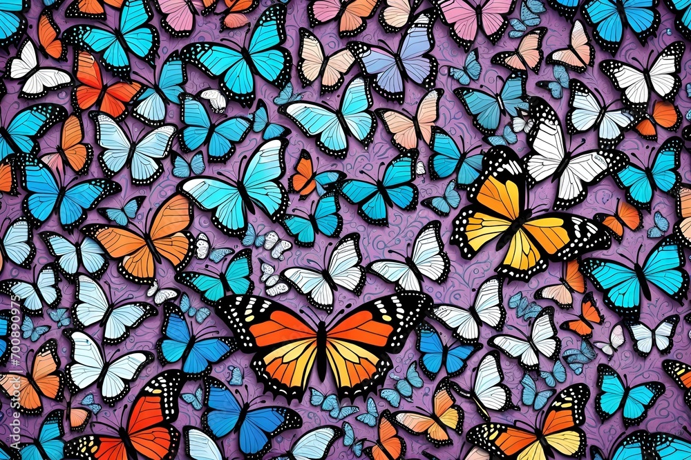 Colourful butterflies stained glass pattern 