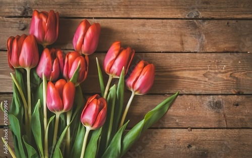 Valentines day concept with tulip flowers and gift box over rustic background
