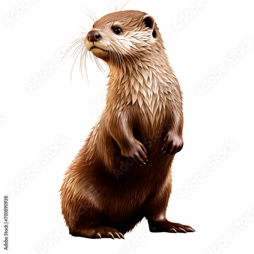 Portrait of otter standing, isolated on transparent or white background photo