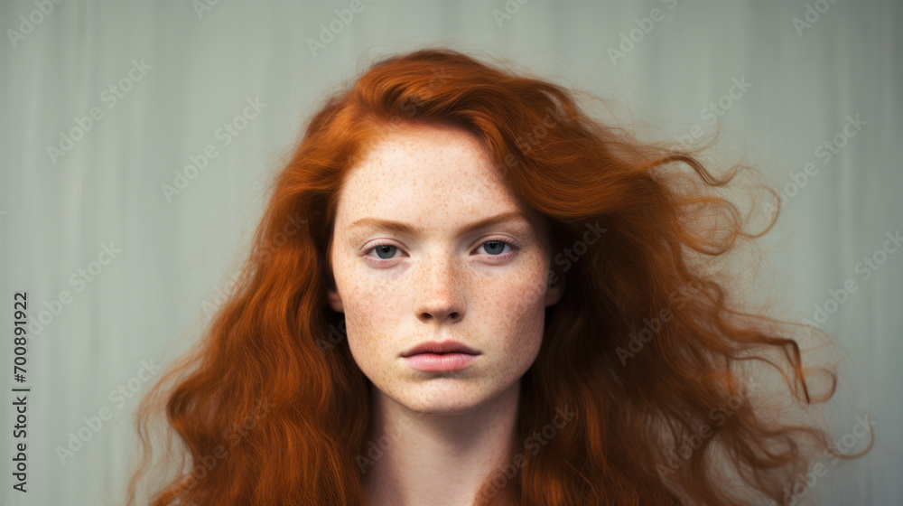 Beauty portrait of a red-haired beautiful glamor woman on studio background. With a copy space. Beauty portrait of a red-haired beautiful glamor woman on studio background. With a copy space.