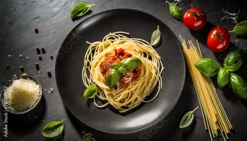 Nocturnal Noodles: Italian Spaghetti Artfully Arranged on Dark