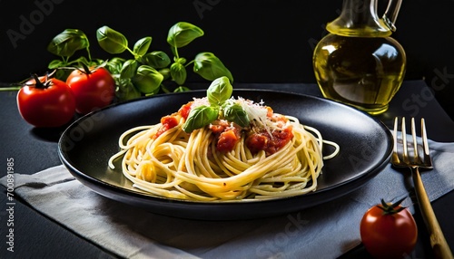 Gastronomic Drama: Italian Spaghetti on a Dark Canvas
