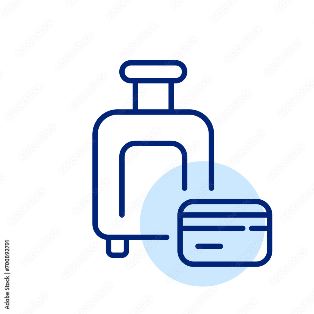 Buying one piece of luggage. Credit card payment. Pixel perfect, editable stroke icon Buying one piece of luggage. Credit card payment. Pixel perfect, editable stroke icon