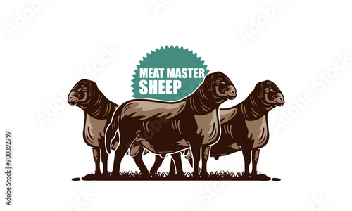 MEAT MASTER SHEEP LOGO, silhouette of great sheeps standing in farm vector illustrations