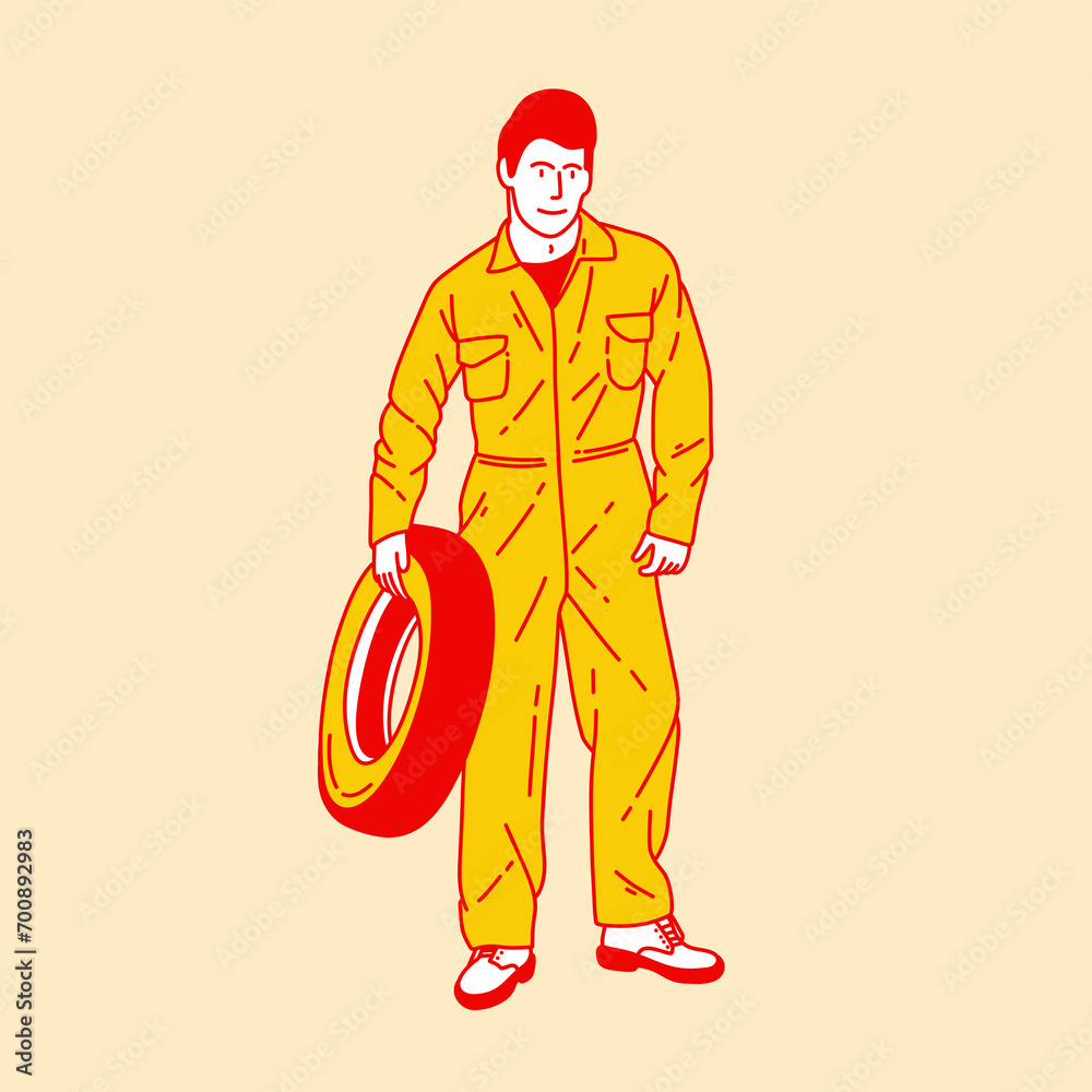 Simple cartoon illustration of a workshop mechanic 5 Simple cartoon illustration of a workshop mechanic 5