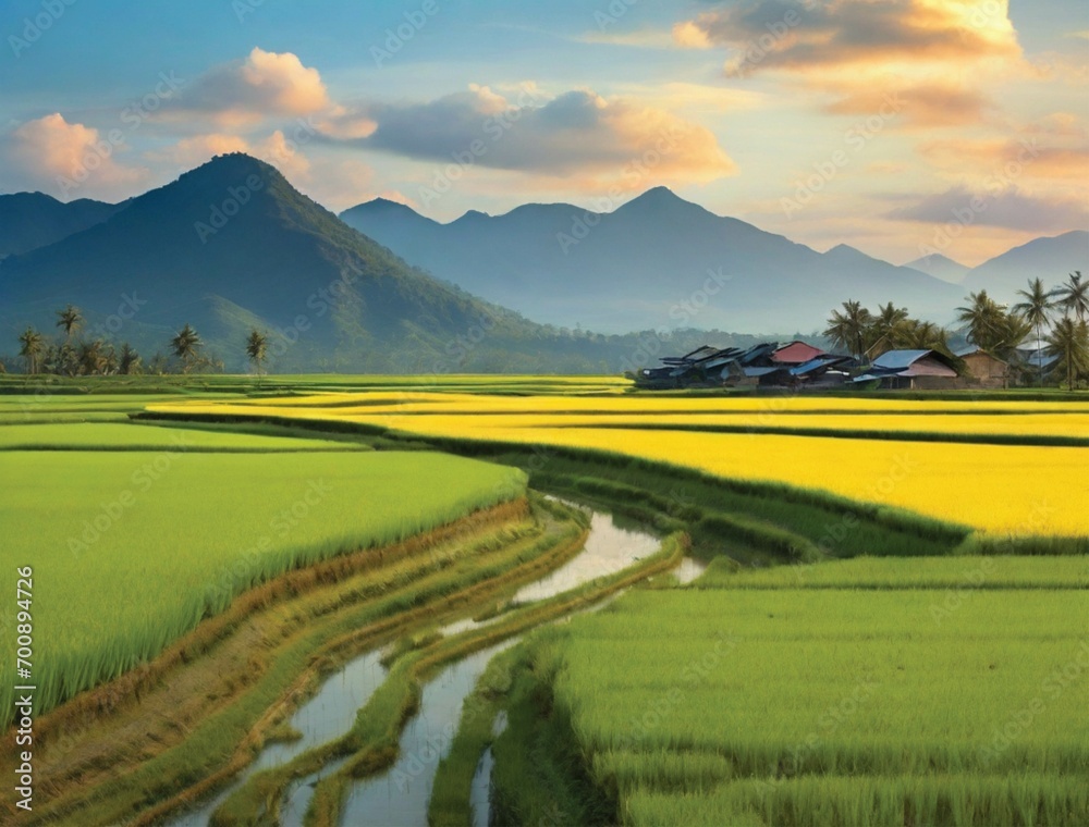 The rice in the fields is starting to turn yellow, making the farmer's heart feel cool, soon the harvest will arrive