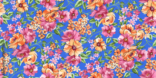 Seamless floral pattern with hand drawn flowers. Vector illustration.