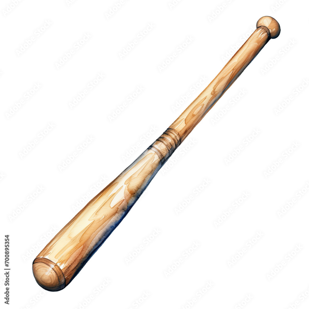 Baseball bat watercolor clipart on transparent background