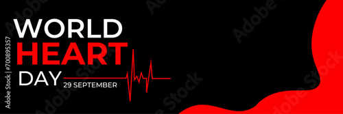 World Heart Day lettering card, heart and pulse trace. World Heart Day background. Medical sign on 29th of September. suit for banner, cover, flyer, poster, backdrop, plain. vector illustration