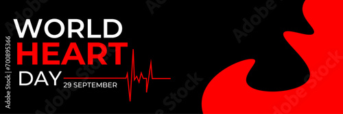 World Heart Day lettering card, heart and pulse trace. World Heart Day background. Medical sign on 29th of September. suit for banner, cover, flyer, poster, backdrop, plain. vector illustration