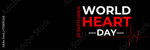 World Heart Day lettering card, heart and pulse trace. World Heart Day background. Medical sign on 29th of September. suit for banner, cover, flyer, poster, backdrop, plain. vector illustration