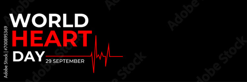 World Heart Day lettering card, heart and pulse trace. World Heart Day background. Medical sign on 29th of September. suit for banner, cover, flyer, poster, backdrop, plain. vector illustration