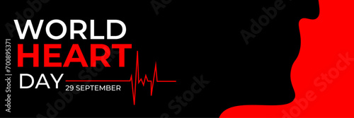 World Heart Day lettering card, heart and pulse trace. World Heart Day background. Medical sign on 29th of September. suit for banner, cover, flyer, poster, backdrop, plain. vector illustration