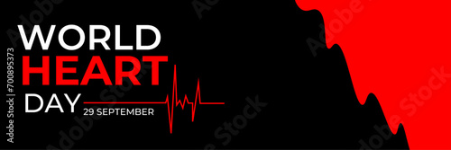 World Heart Day lettering card, heart and pulse trace. World Heart Day background. Medical sign on 29th of September. suit for banner, cover, flyer, poster, backdrop, plain. vector illustration