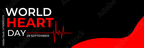 World Heart Day lettering card, heart and pulse trace. World Heart Day background. Medical sign on 29th of September. suit for banner, cover, flyer, poster, backdrop, plain. vector illustration