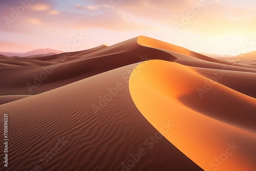 Desert landscape with sand dunes at dawn sunset
