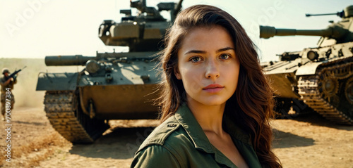 young soldier woman, tanks ...