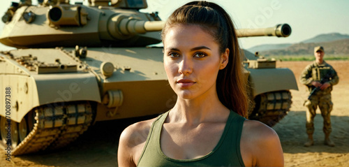 young soldier woman, tanks ...