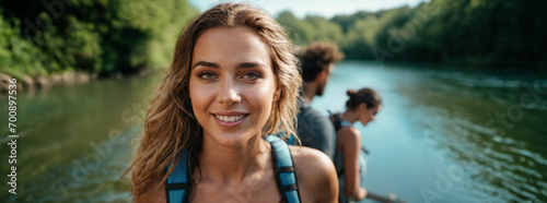 a young happy blond woman w...