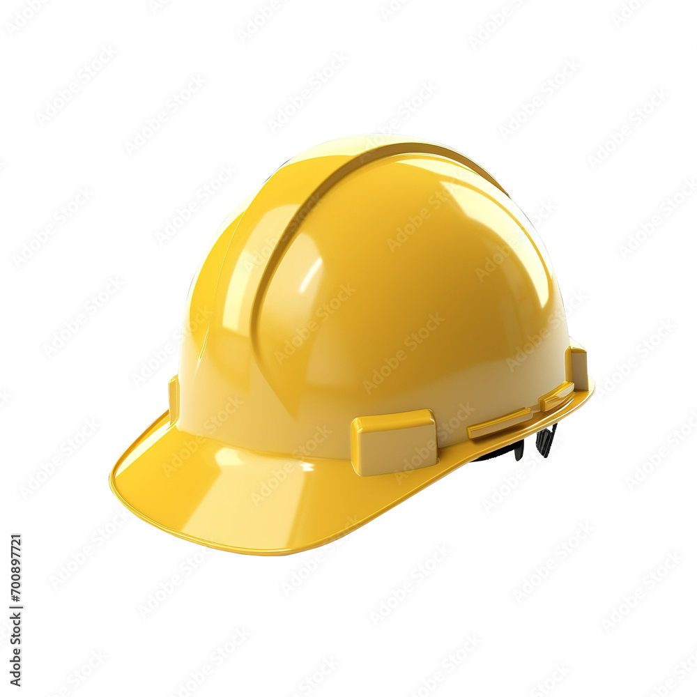 Fototapeta premium Yellow safety construction hard helmet on transparent background, protective hard hat, clipping path, png,