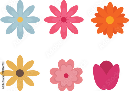 set of vector hand drawn flowers, spring flowers, flat flowers, flat colorful flower designs for wedding cards, greeting cards, or prints
