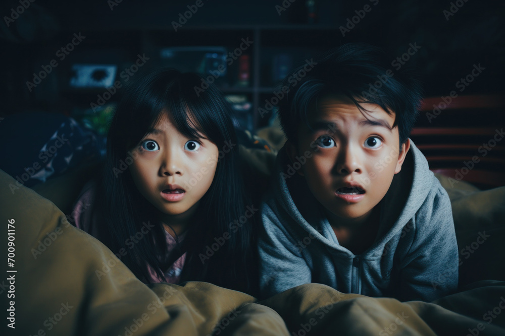 Two Children Wide-Eyed in Shock Watching Television at Night
Two Children Wide-Eyed in Shock Watching Television at Night