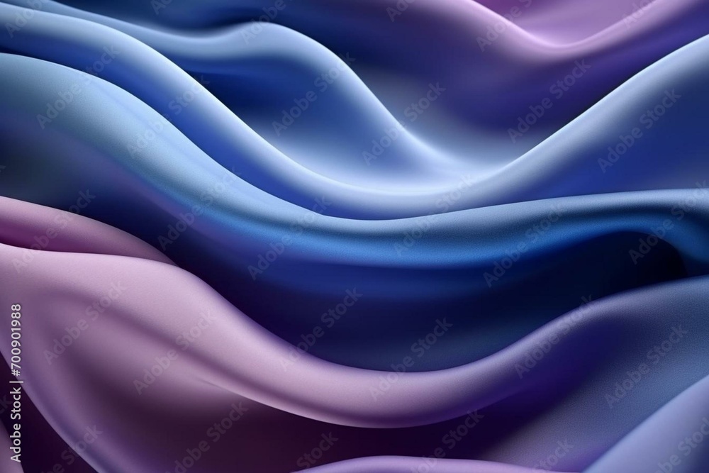 Fabric with ripples and folds in violet and blue. Smooth multicolored background. Generative AI