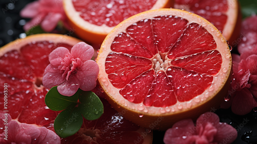 grapefruit and lime, Background of red grapefruit. top view, up close A field of flowers, crimson poppies. background of nature grapefruit and lime, Background of red grapefruit. top view, up close A field of flowers, crimson poppies. background of nature